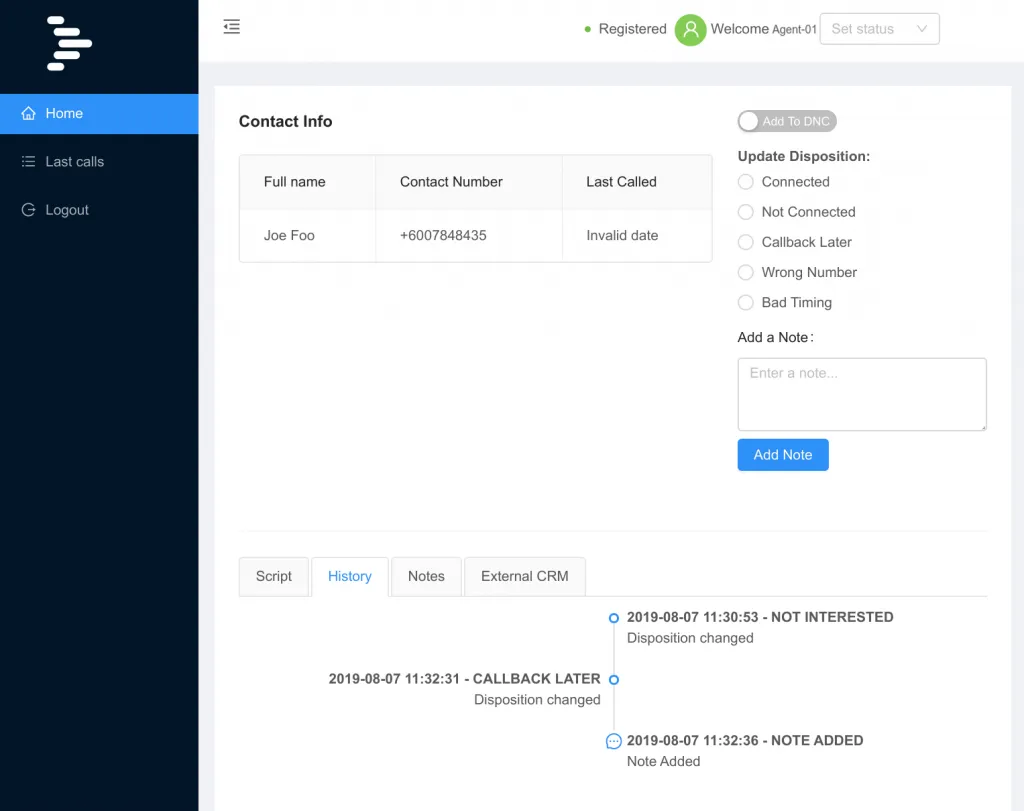 DialerAI agent portal (AgentUI v6.0)