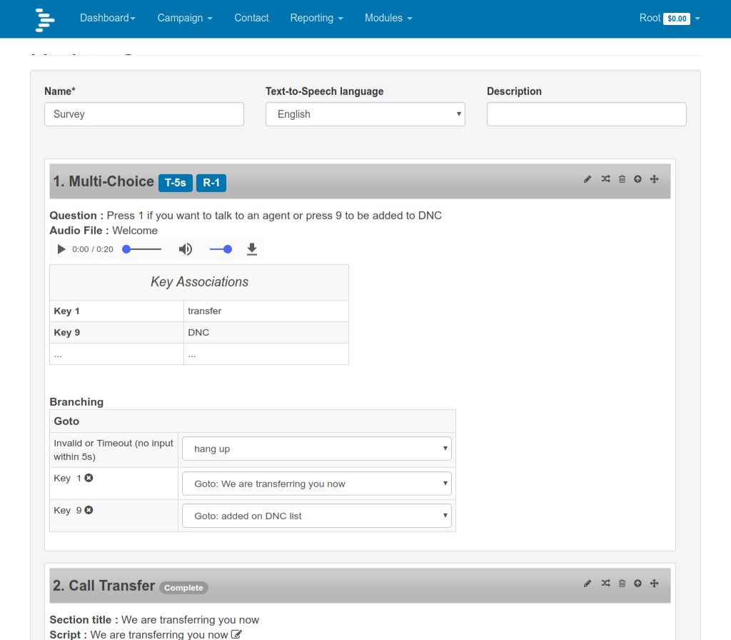 Press-1 campaign settings in DialerAI