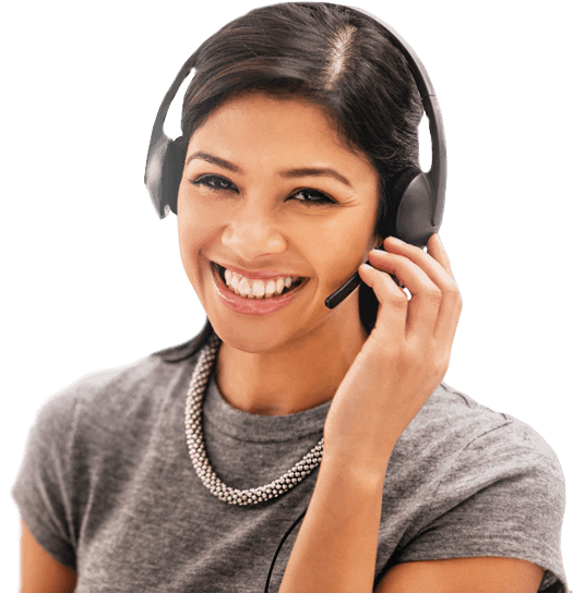 Smiling call-center agent wearing a headset